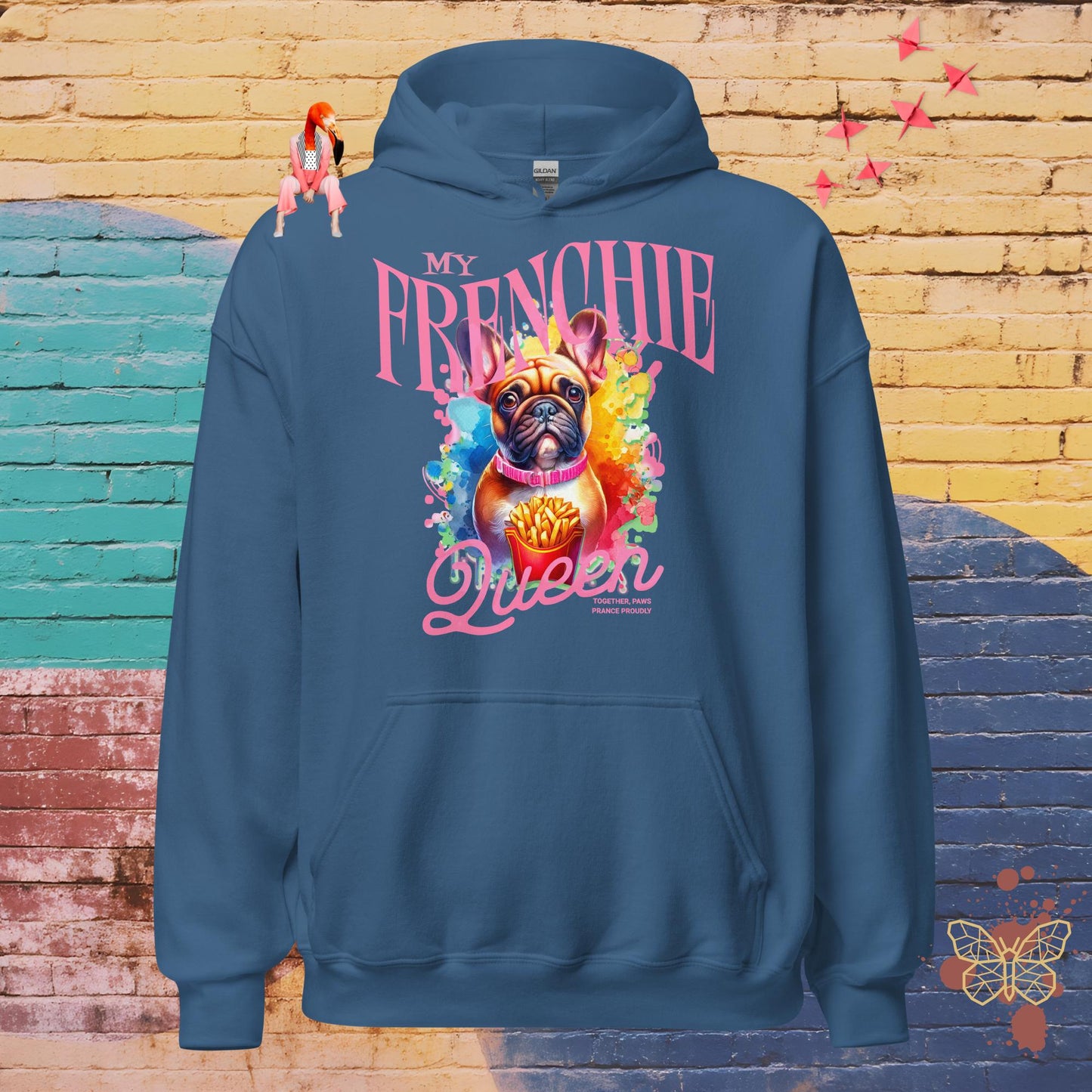 My Frenchie Queen – Limited QR Music Hoodie – Unisex | Relaxed Fit | Supreme Comfort – Hoodie | QR Music Drop by uBelong2.us | Variant: Indigo Blue