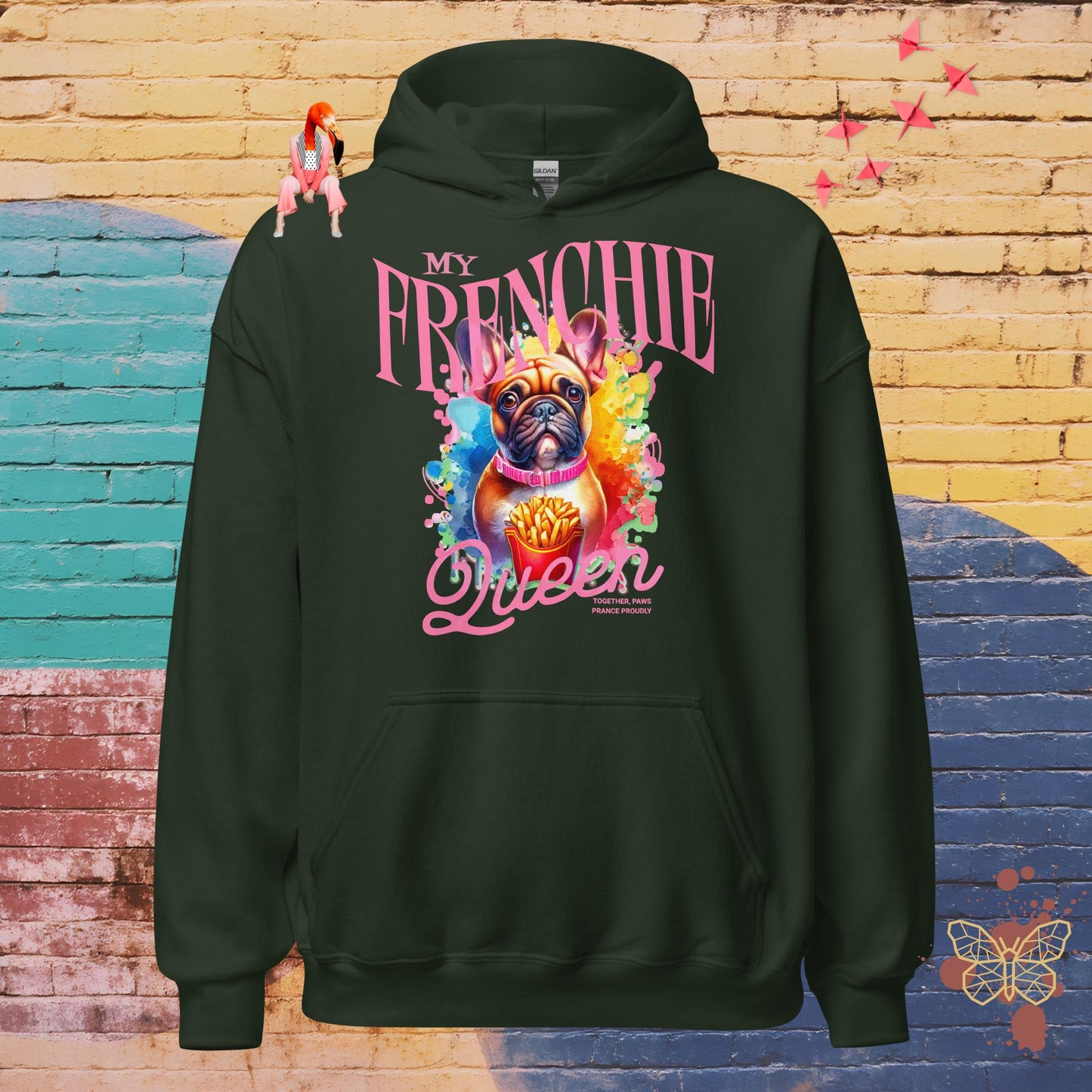 My Frenchie Queen – Limited QR Music Hoodie – Unisex | Relaxed Fit | Supreme Comfort – Hoodie | QR Music Drop by uBelong2.us | Variant: Forest Green