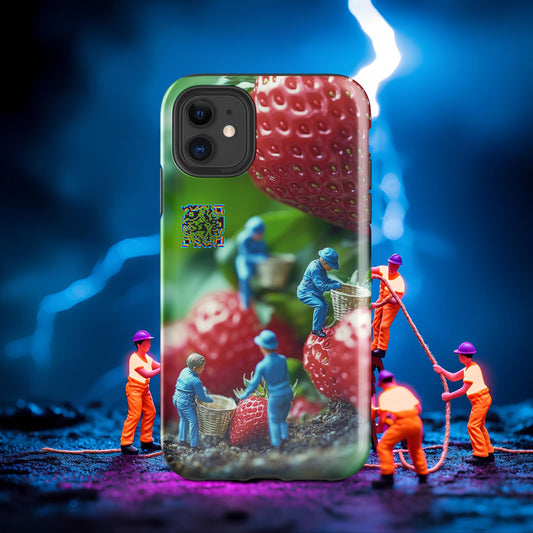 Tiny Workers™ – Giant Strawberry – Limited QR Music Case for iPhone® – Tough | Glossy – Phone Case | QR Music Drop by uBelong2.us | Variant: iPhone 11