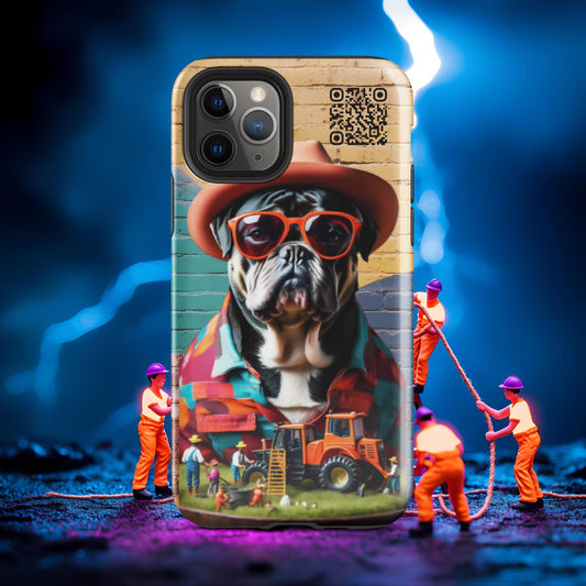 Tiny Workers™ – Mr Bull Dog – Limited QR Music Case for iPhone® - Tough | Glossy – Phone Case | QR Music Drop by uBelong2.us | Variant: iPhone 11 Pro