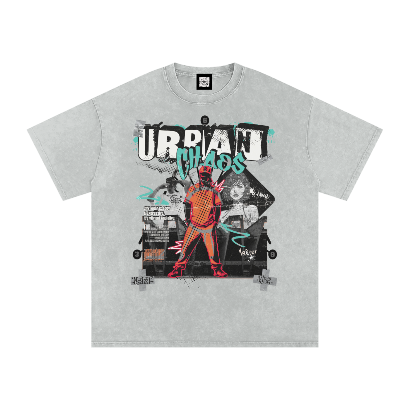 #urban chaos,acid wash t-shirt,qr t-shirt,qr music t-shirt,oversized,oversized t-shirt,oversized effected t-shirt