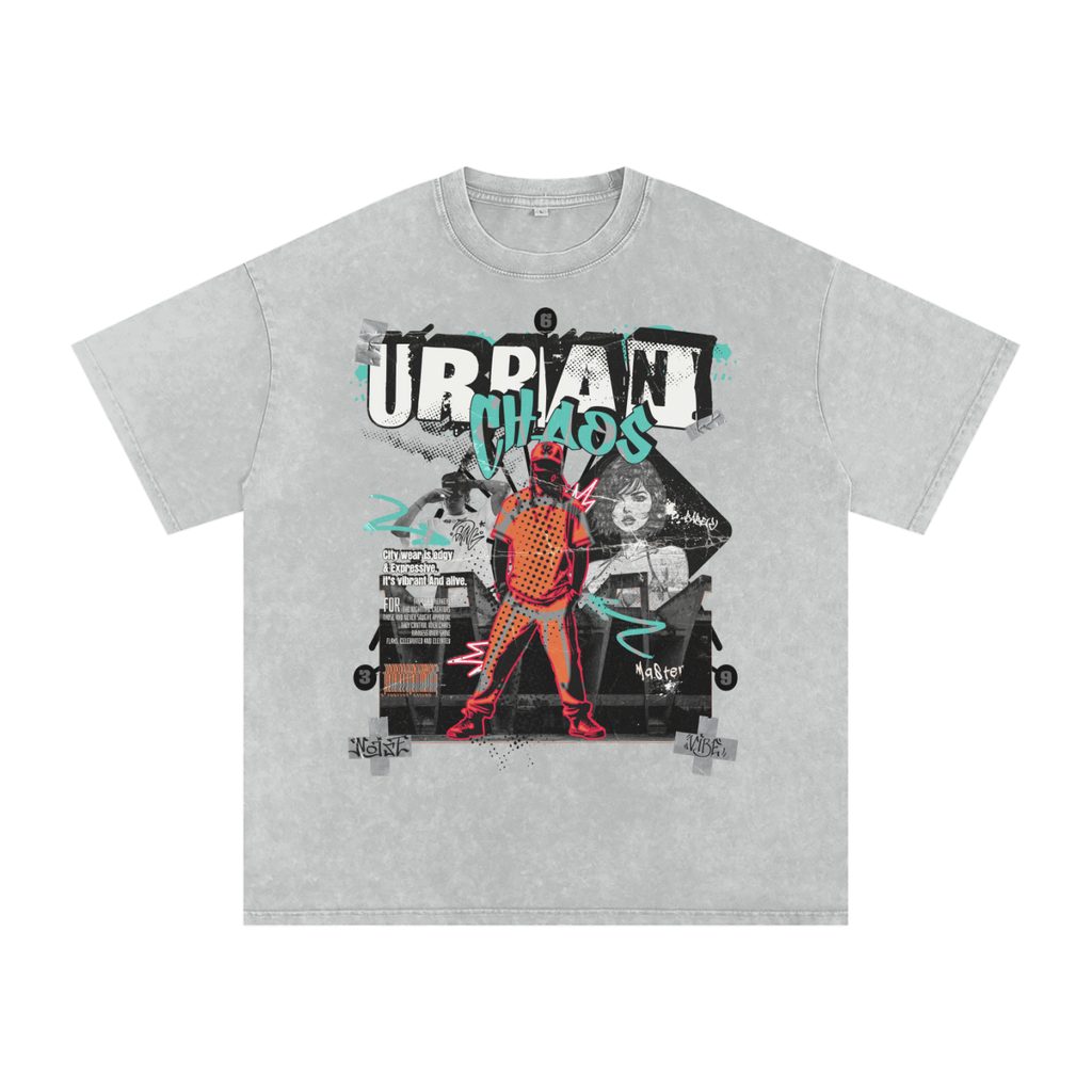 #urban chaos,acid wash t-shirt,qr t-shirt,qr music t-shirt,oversized,oversized t-shirt,oversized effected t-shirt