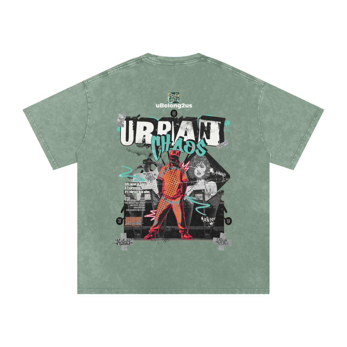 #urban chaos,acid wash t-shirt,qr t-shirt,qr music t-shirt,oversized,oversized t-shirt,oversized effected t-shirt