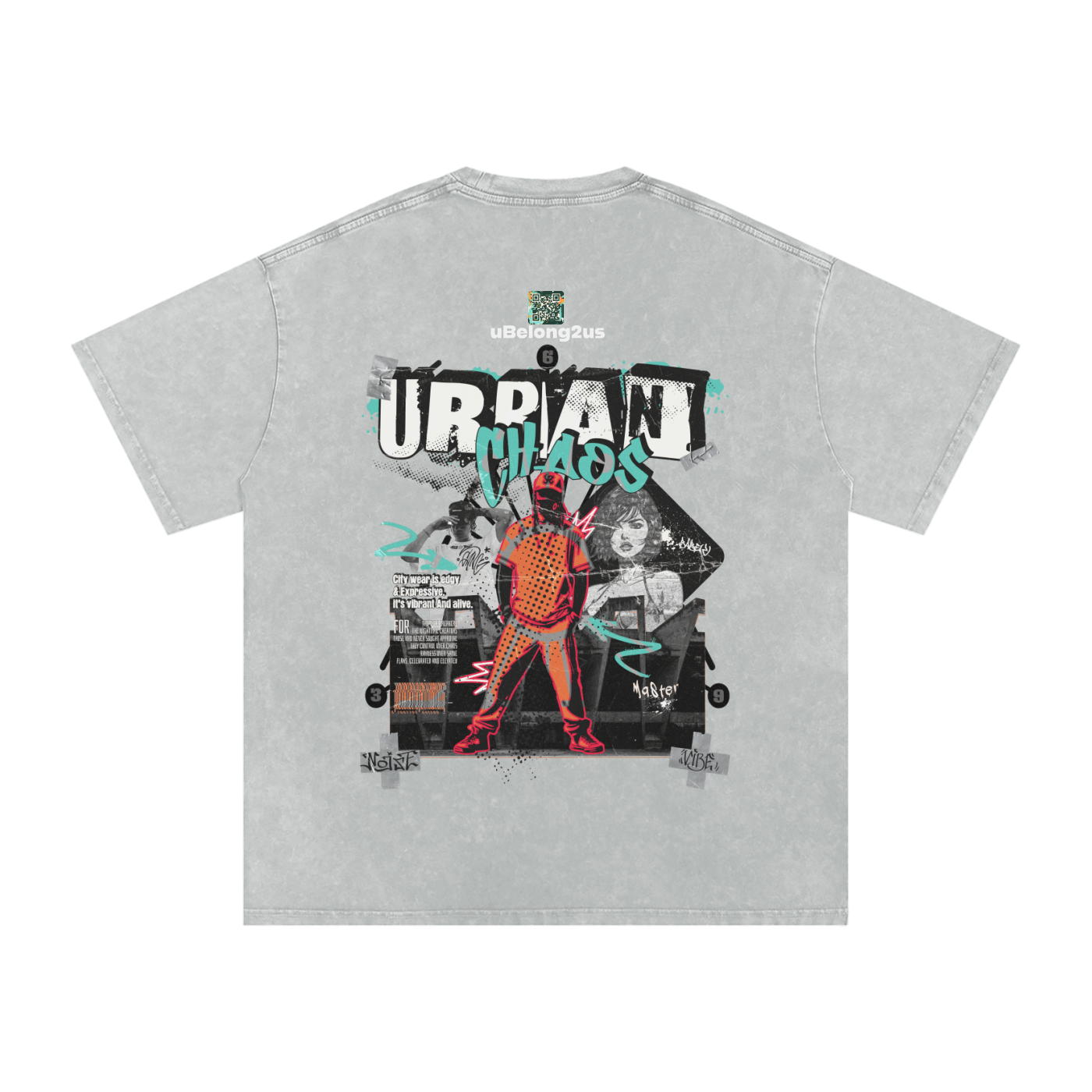 #urban chaos,acid wash t-shirt,qr t-shirt,qr music t-shirt,oversized,oversized t-shirt,oversized effected t-shirt