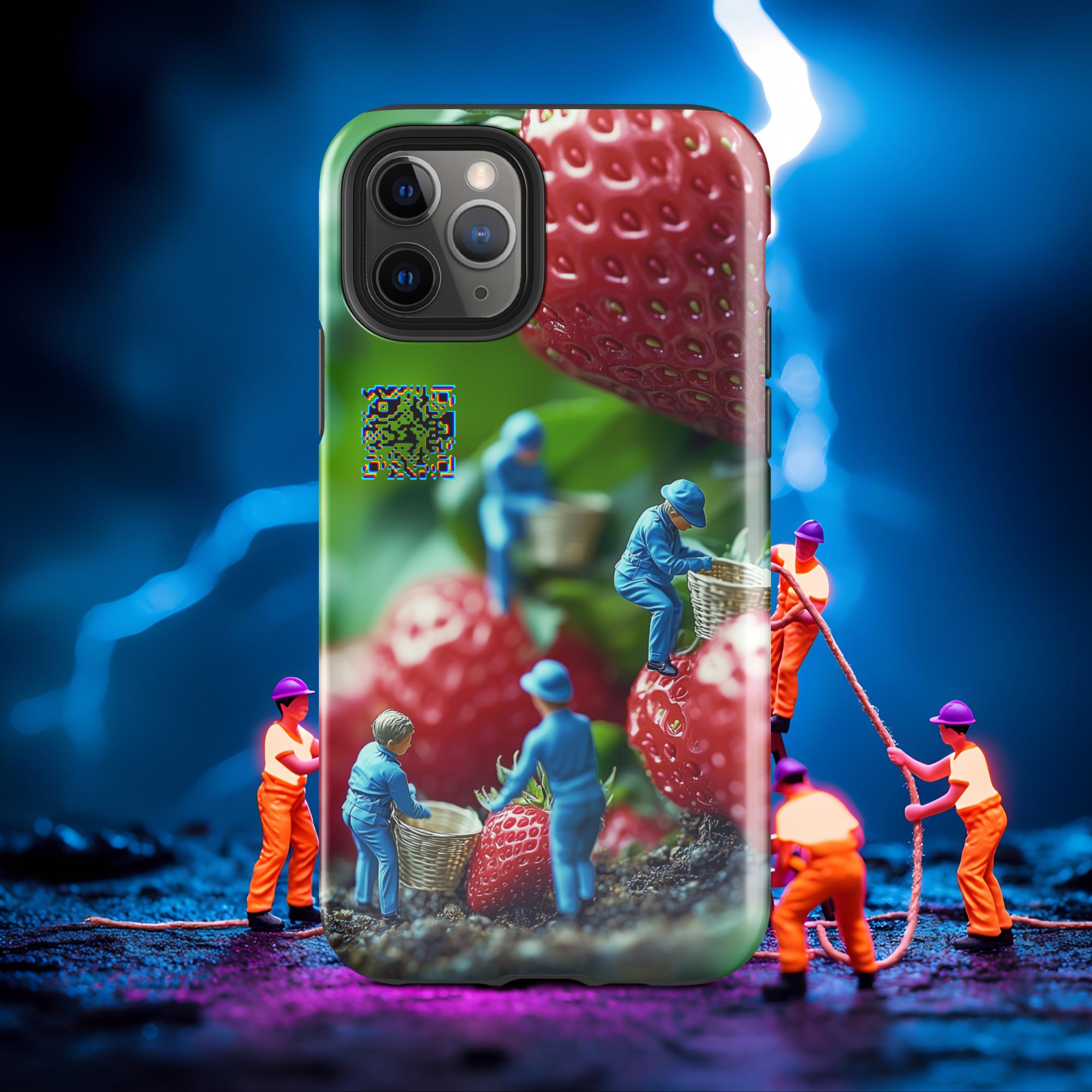Tiny Workers™ – Giant Strawberry – Limited QR Music Case for iPhone® – Tough | Glossy – Phone Case | QR Music Drop by uBelong2.us | Variant: iPhone 11 Pro