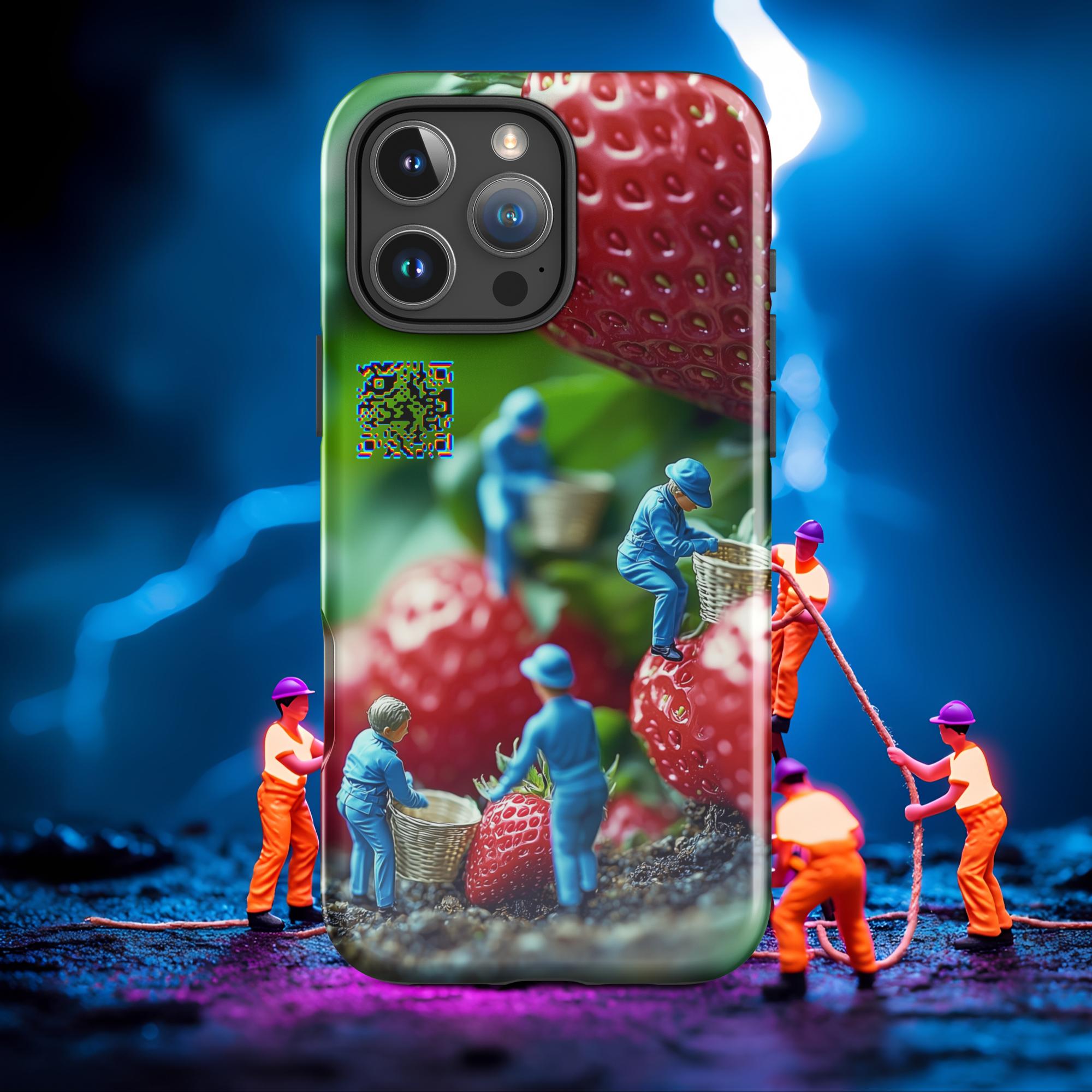 Tiny Workers™ – Giant Strawberry – Limited QR Music Case for iPhone® – Tough | Glossy – Phone Case | QR Music Drop by uBelong2.us | Variant: iPhone 16 Pro Max