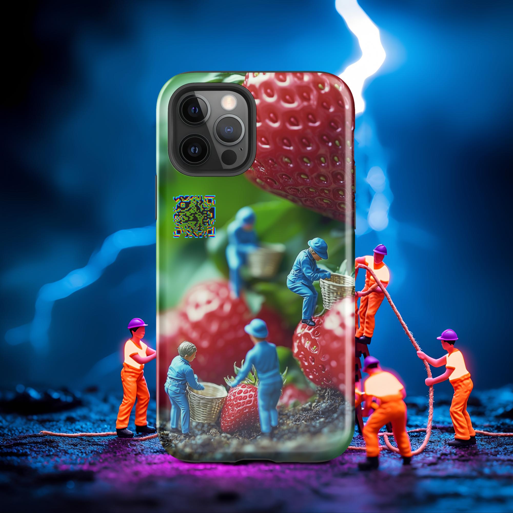 Tiny Workers™ – Giant Strawberry – Limited QR Music Case for iPhone® – Tough | Glossy – Phone Case | QR Music Drop by uBelong2.us | Variant: iPhone 12 Pro