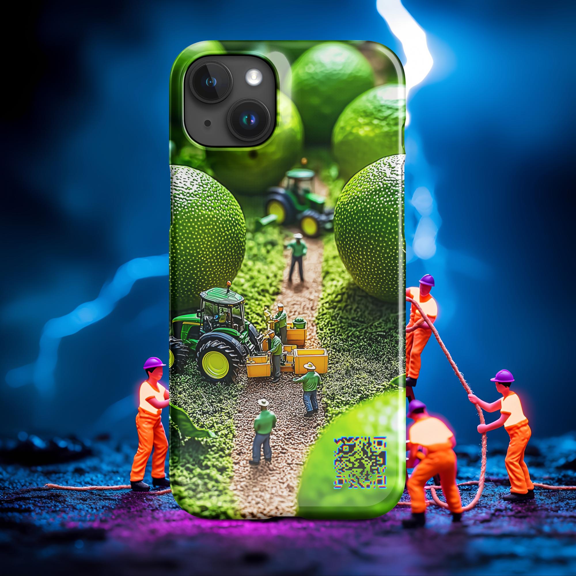 Tiny Workers™ – Lime Garden – Limited QR Music Case for iPhone® – Snap | Glossy – Phone Case | QR Music Drop by uBelong2.us | Variant: iPhone 15 Plus