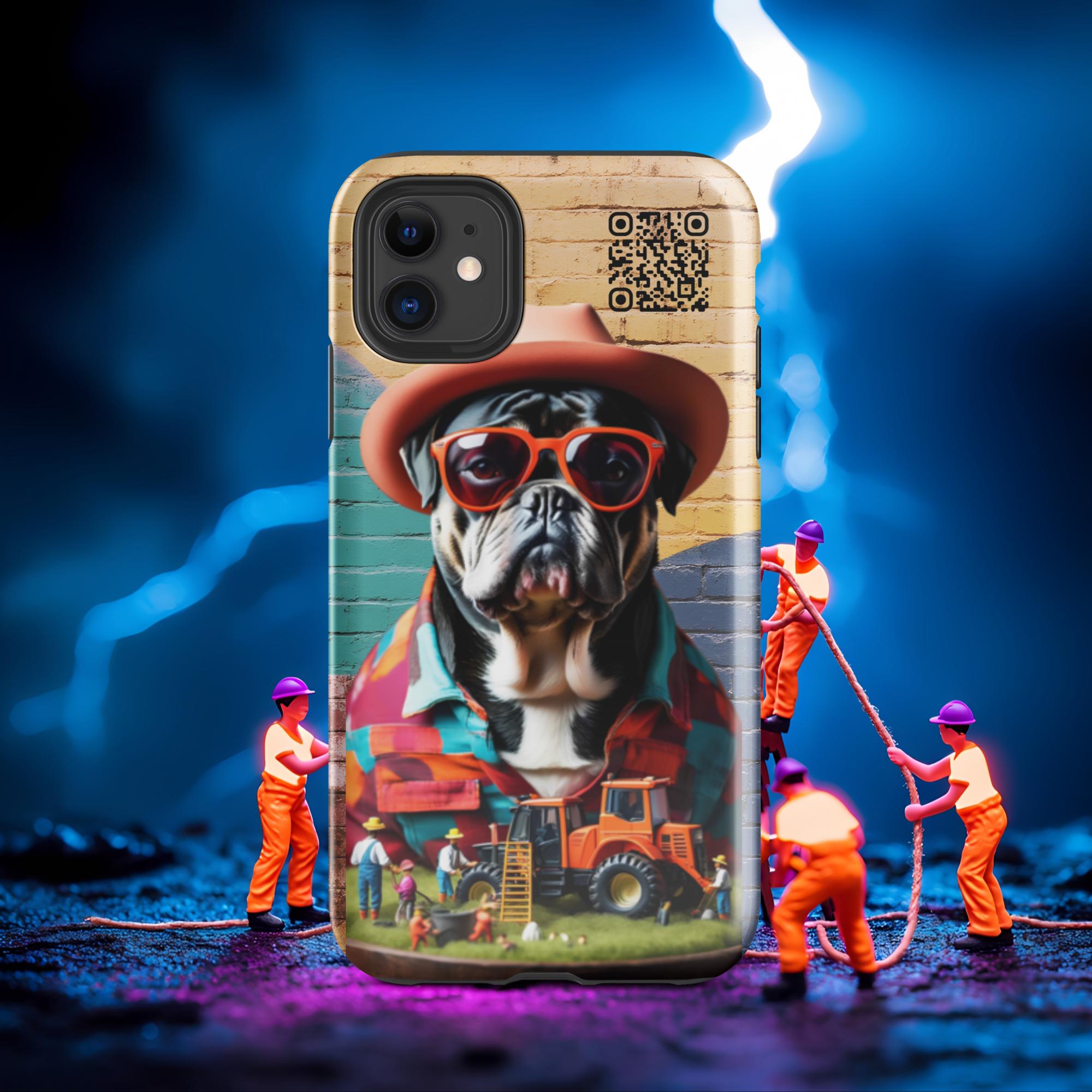 Tiny Workers™ – Mr Bull Dog – Limited QR Music Case for iPhone® - Tough | Glossy – Phone Case | QR Music Drop by uBelong2.us | Variant: iPhone 11