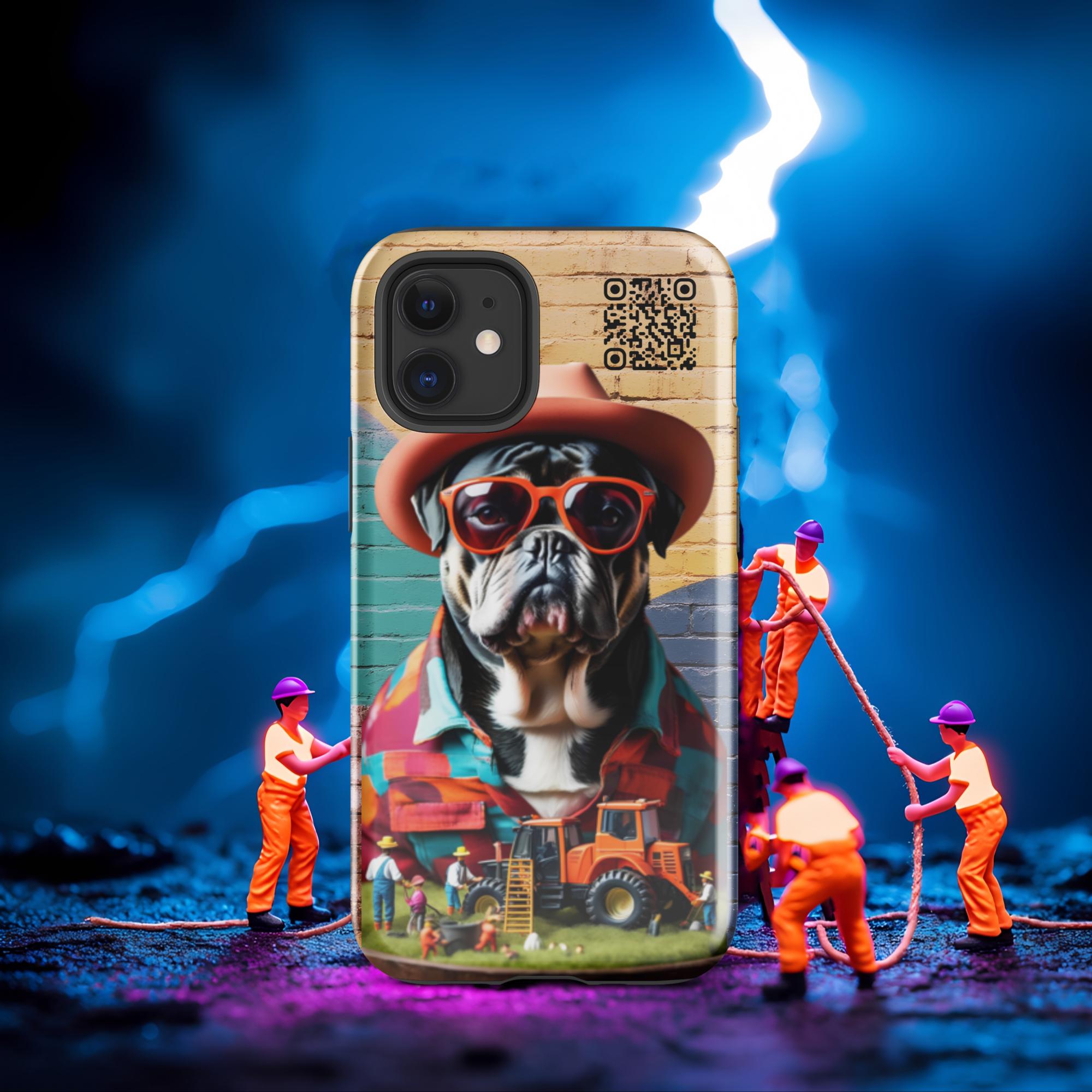 Tiny Workers™ – Mr Bull Dog – Limited QR Music Case for iPhone® - Tough | Glossy – Phone Case | QR Music Drop by uBelong2.us | Variant: iPhone 12 mini