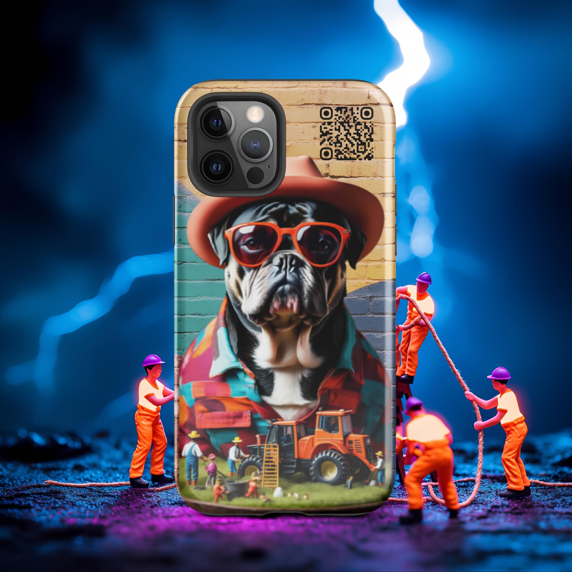 Tiny Workers™ – Mr Bull Dog – Limited QR Music Case for iPhone® - Tough | Glossy – Phone Case | QR Music Drop by uBelong2.us | Variant: iPhone 12 Pro