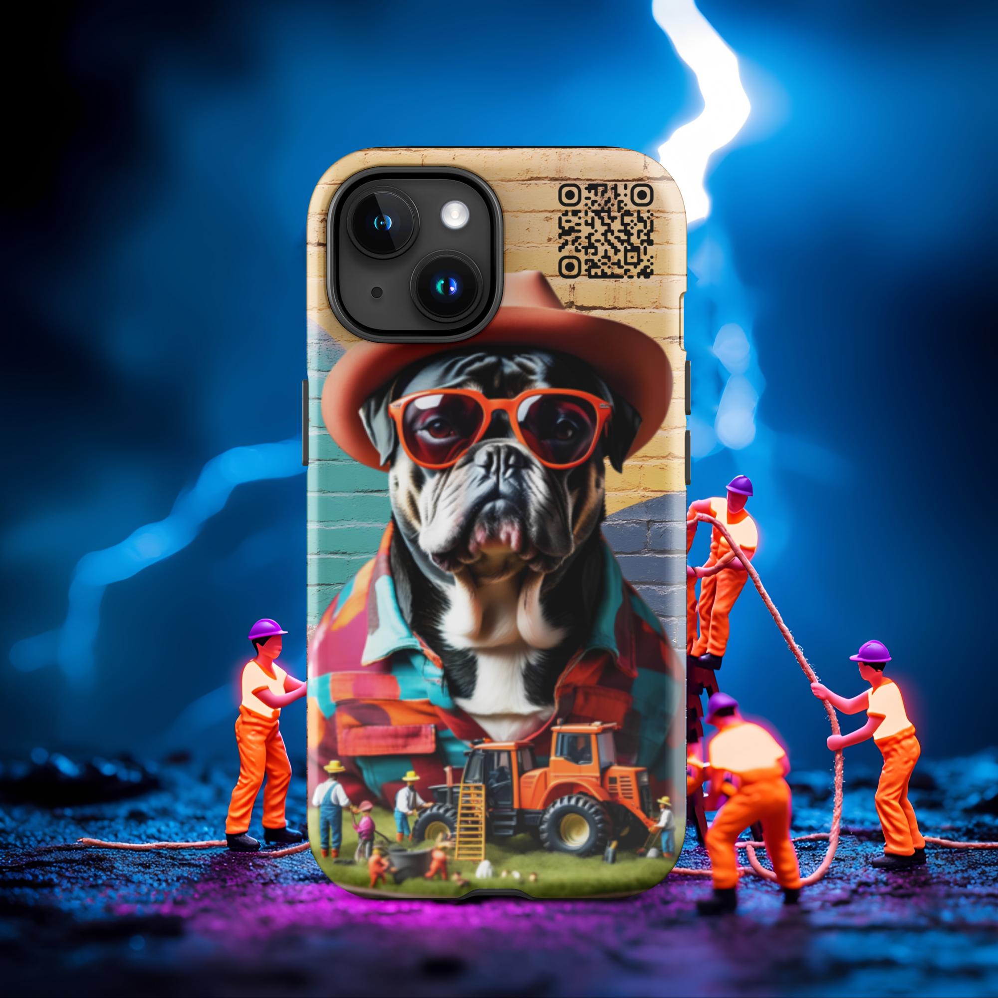Tiny Workers™ – Mr Bull Dog – Limited QR Music Case for iPhone® - Tough | Glossy – Phone Case | QR Music Drop by uBelong2.us | Variant: iPhone 15