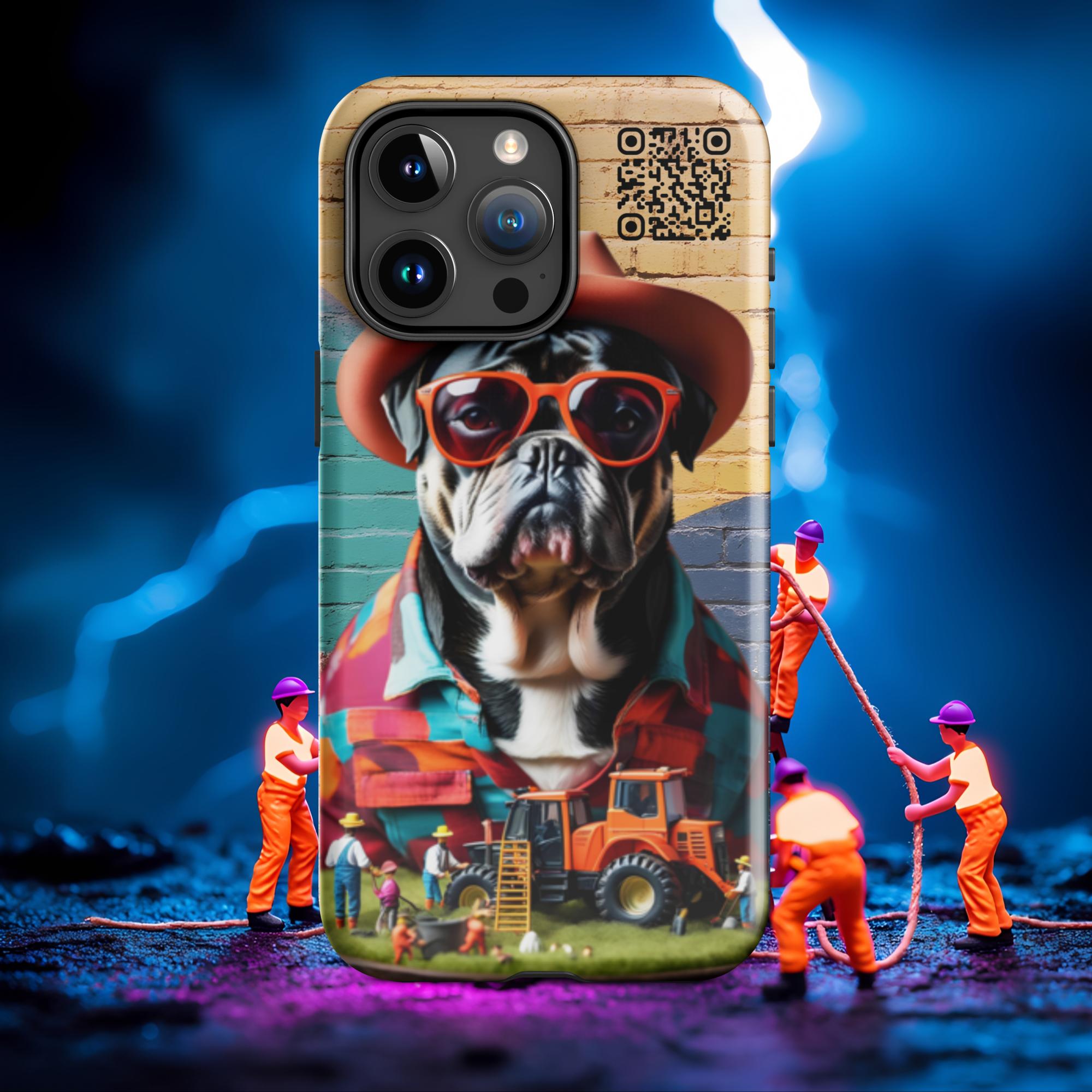 Tiny Workers™ – Mr Bull Dog – Limited QR Music Case for iPhone® - Tough | Glossy – Phone Case | QR Music Drop by uBelong2.us | Variant: iPhone 15 Pro Max