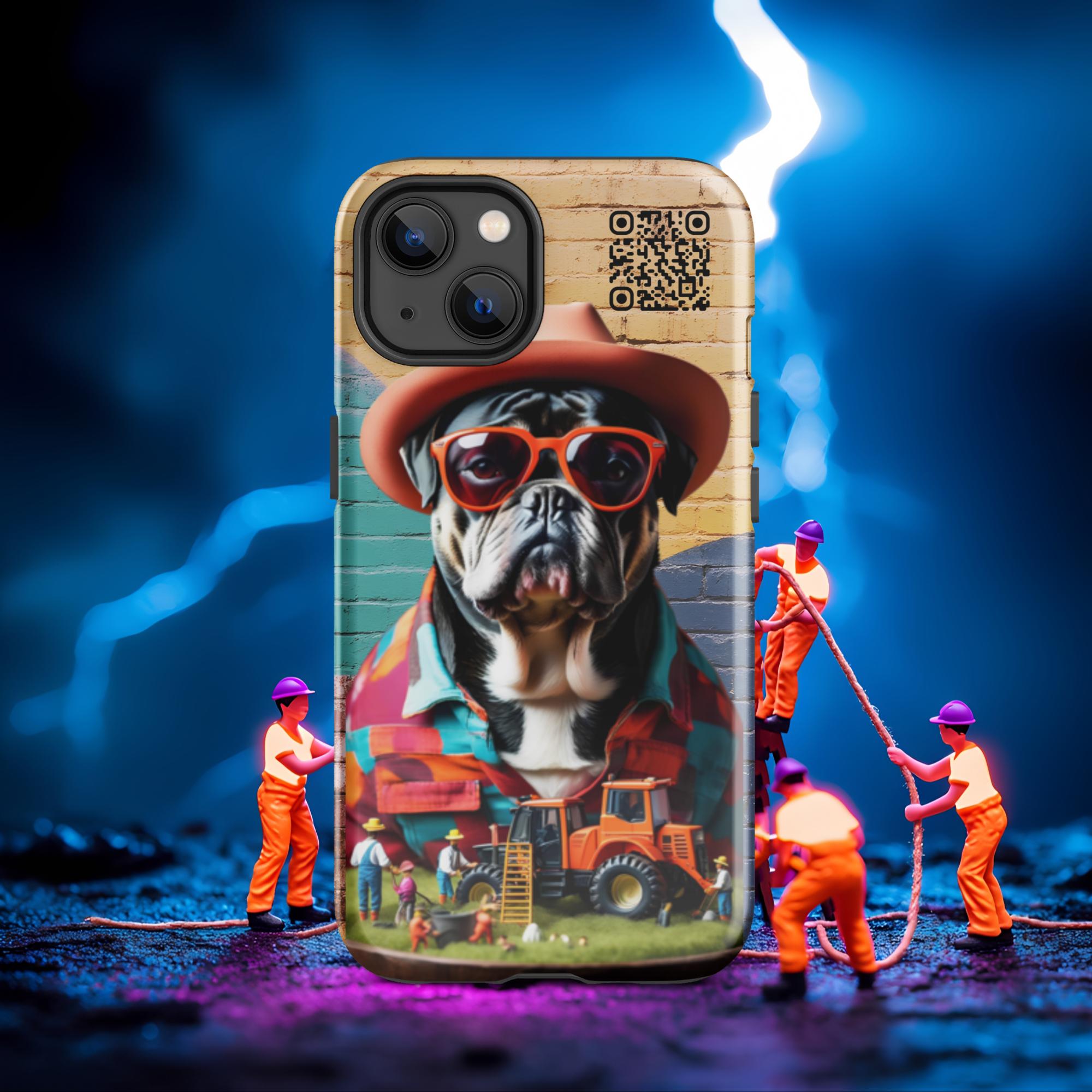 Tiny Workers™ – Mr Bull Dog – Limited QR Music Case for iPhone® - Tough | Glossy – Phone Case | QR Music Drop by uBelong2.us | Variant: iPhone 13