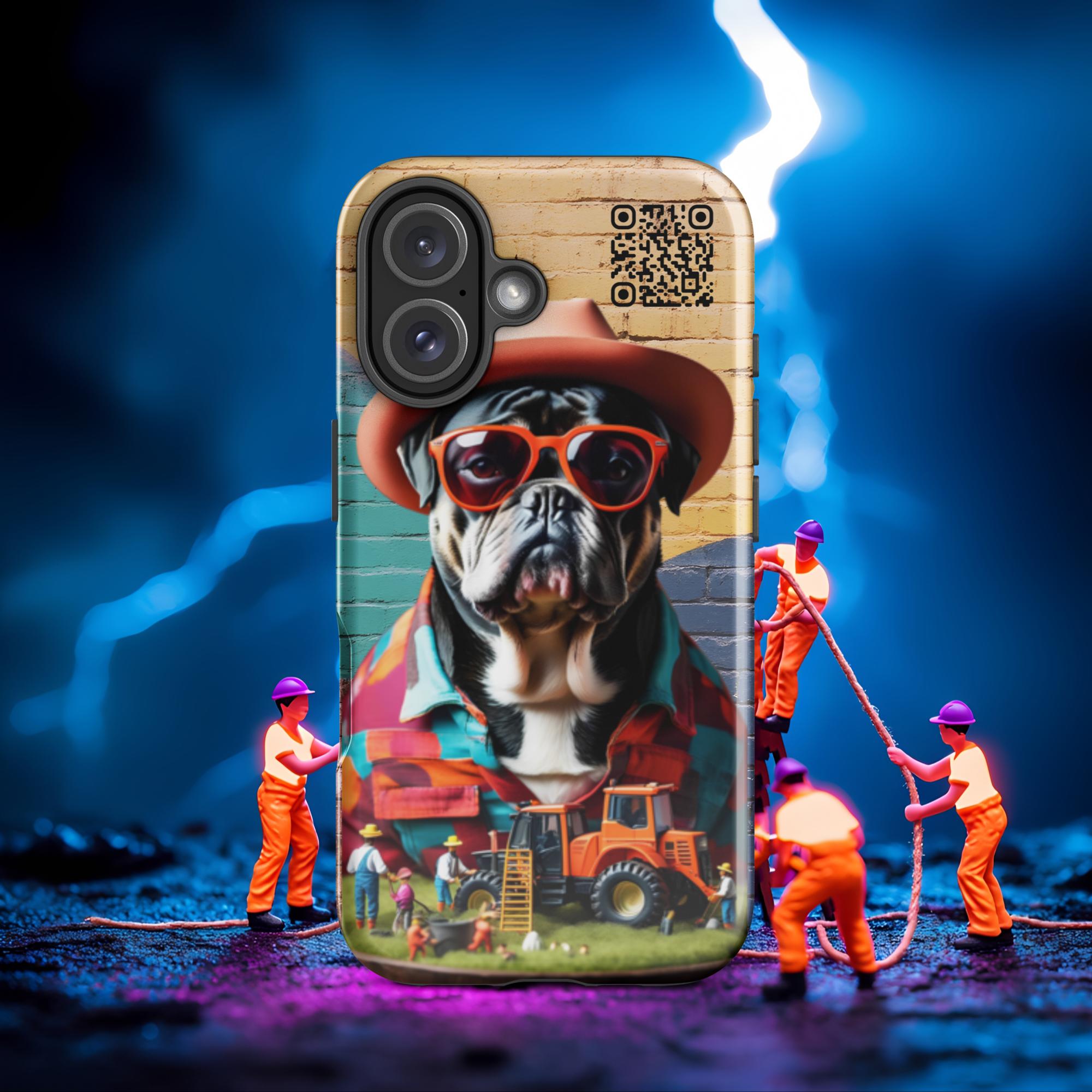 Tiny Workers™ – Mr Bull Dog – Limited QR Music Case for iPhone® - Tough | Glossy – Phone Case | QR Music Drop by uBelong2.us | Variant: iPhone 16