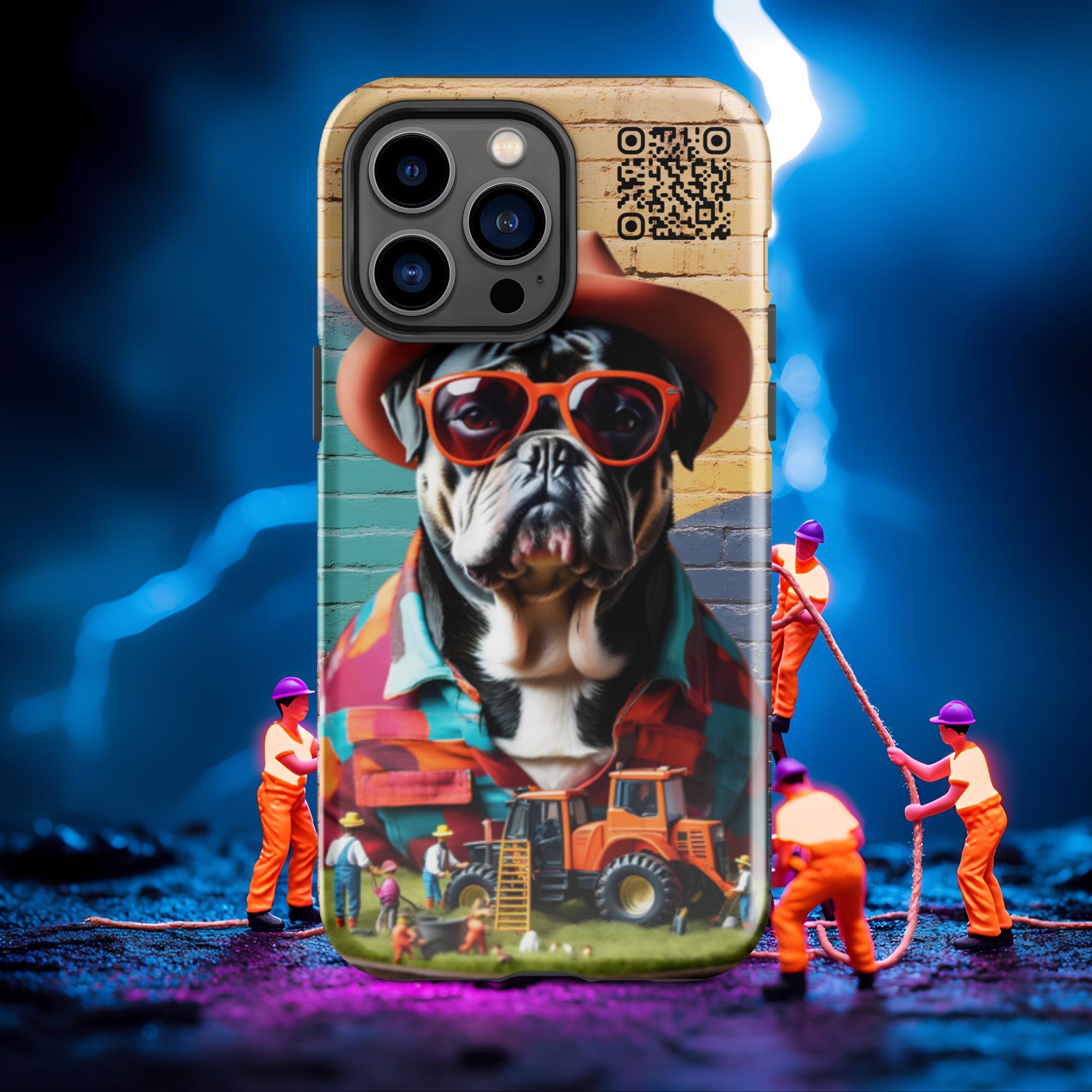 Tiny Workers™ – Mr Bull Dog – Limited QR Music Case for iPhone® - Tough | Glossy – Phone Case | QR Music Drop by uBelong2.us | Variant: iPhone 14 Pro Max
