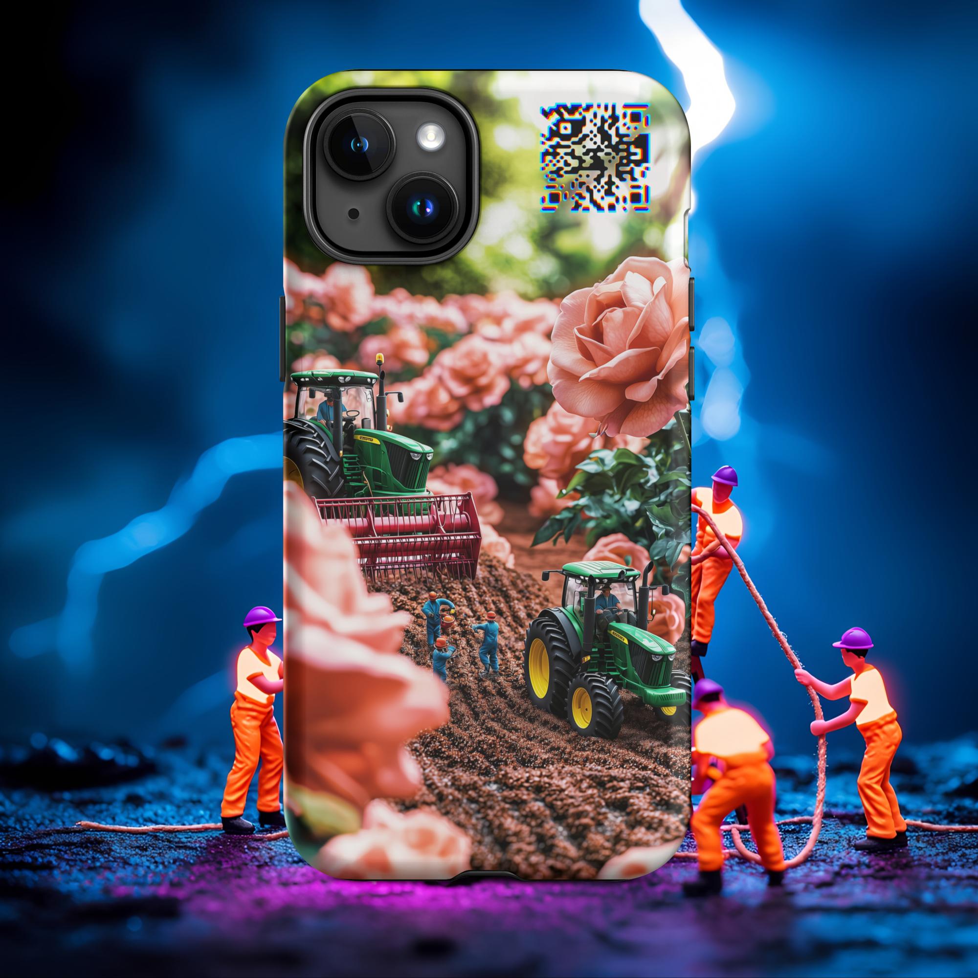 Tiny Workers™ – Pastel Rose Garden – Limited QR Music Case for iPhone® – Tough | Matte – Phone Case | QR Music Drop by uBelong2.us | Variant: iPhone 15 Plus