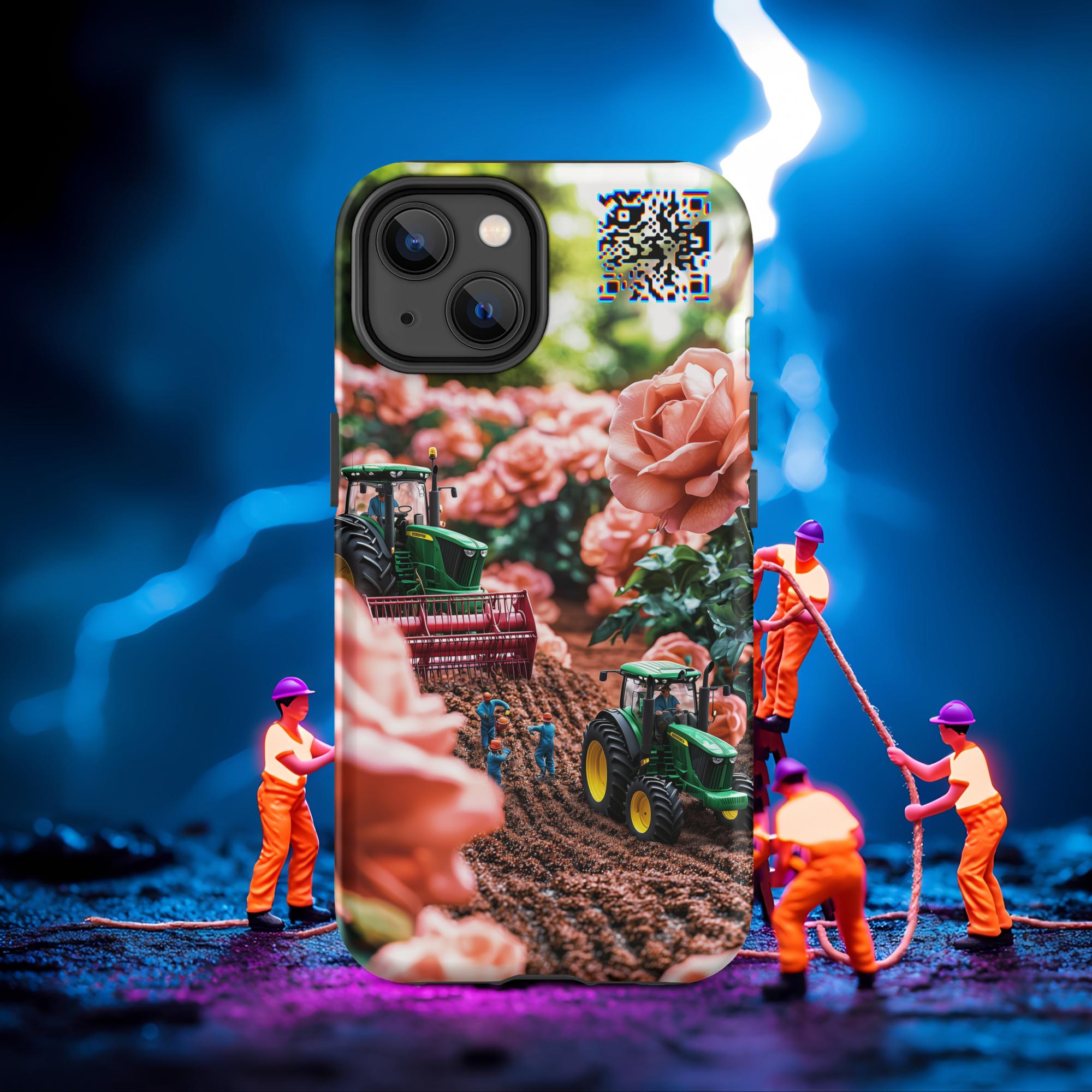 Tiny Workers™ – Pastel Rose Garden – Limited QR Music Case for iPhone® – Tough | Matte – Phone Case | QR Music Drop by uBelong2.us | Variant: iPhone 14