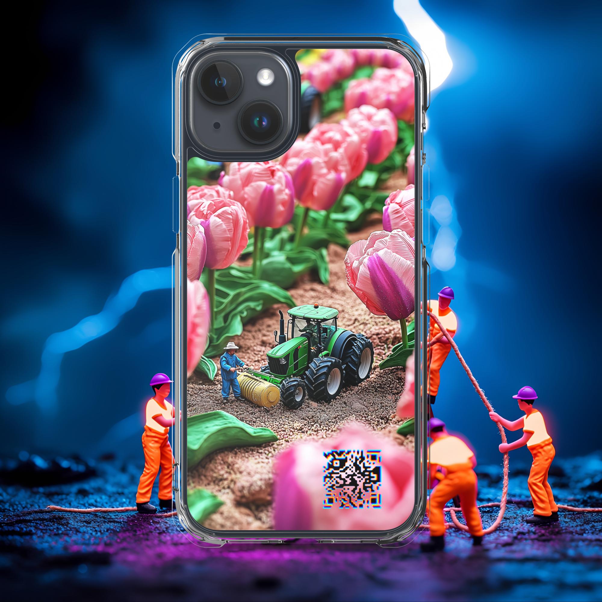 Tiny Workers™ – Spring Tulipans – Limited QR Music Case for iPhone® | FlexSafe™ – Phone Case | QR Music Drop by uBelong2.us | Variant: iPhone 15 Plus