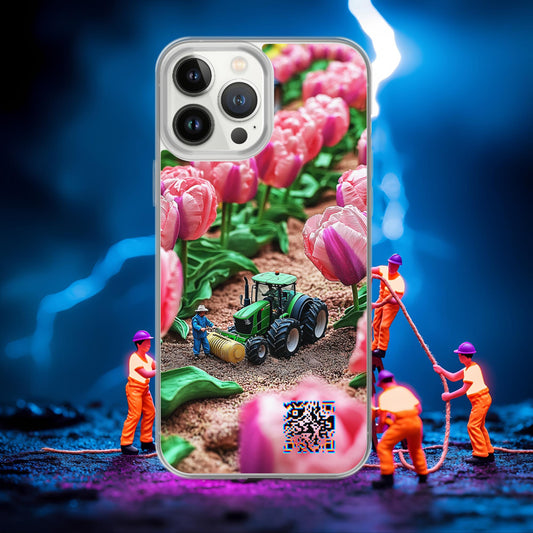Tiny Workers™ – Spring Tulipans – Limited QR Music Case for iPhone® | FlexSafe™ – Phone Case | QR Music Drop by uBelong2.us | Variant: iPhone 13 Pro Max