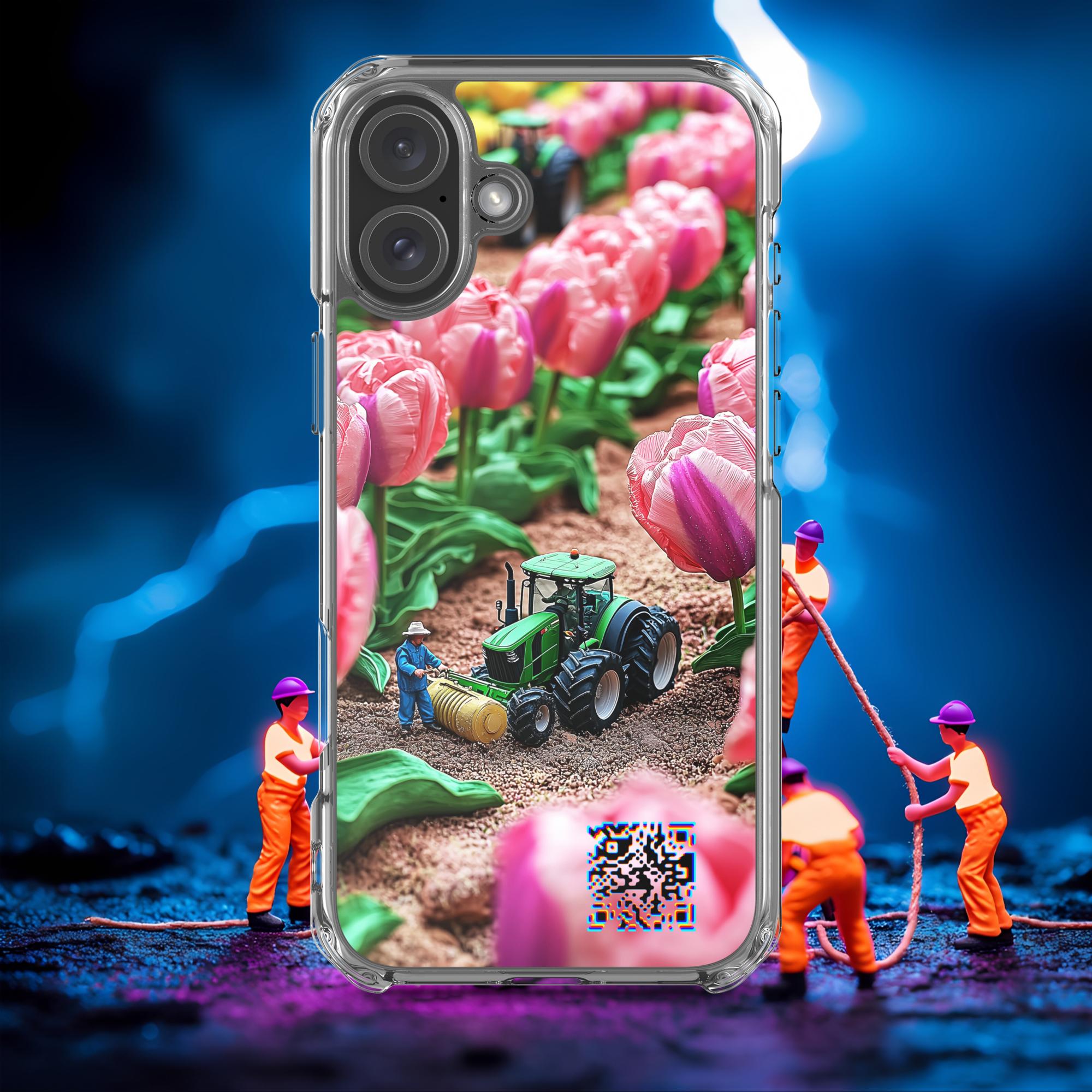 Tiny Workers™ – Spring Tulipans – Limited QR Music Case for iPhone® | FlexSafe™ – Phone Case | QR Music Drop by uBelong2.us | Variant: iPhone 16 Plus