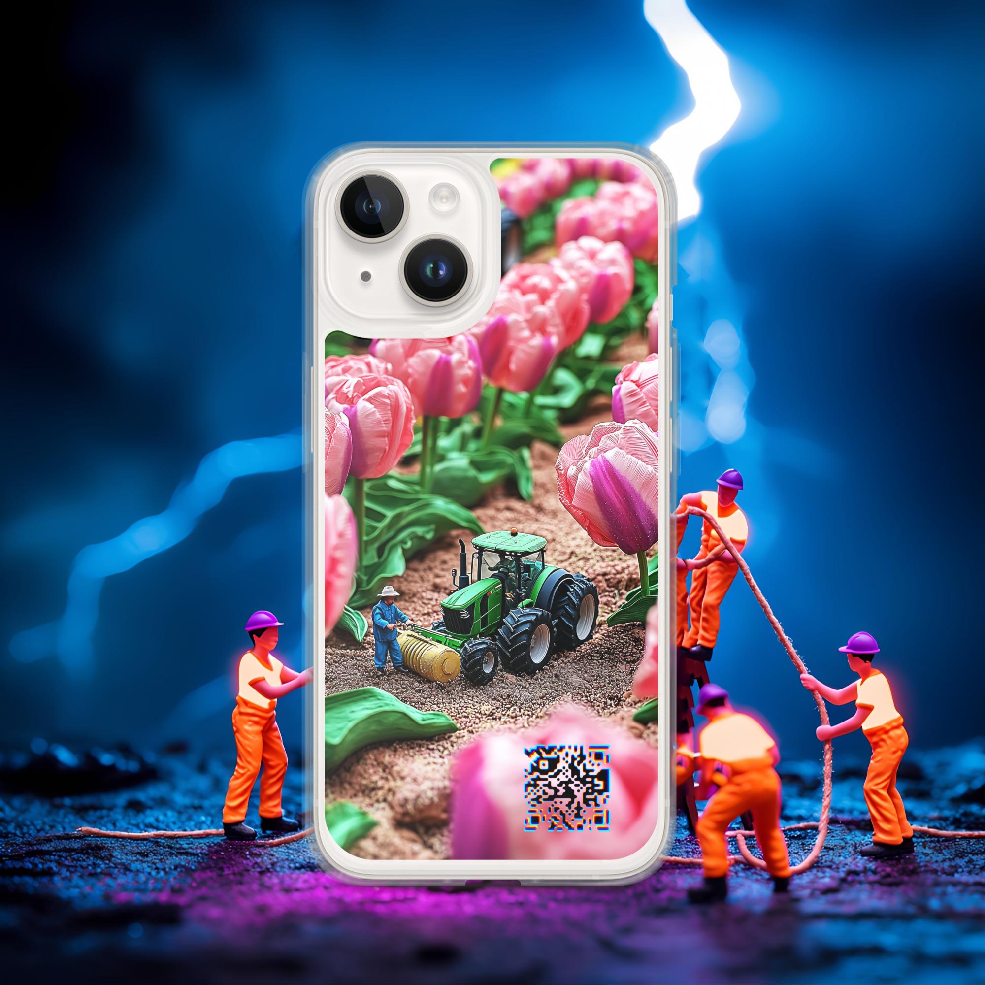 Tiny Workers™ – Spring Tulipans – Limited QR Music Case for iPhone® | FlexSafe™ – Phone Case | QR Music Drop by uBelong2.us | Variant: iPhone 14