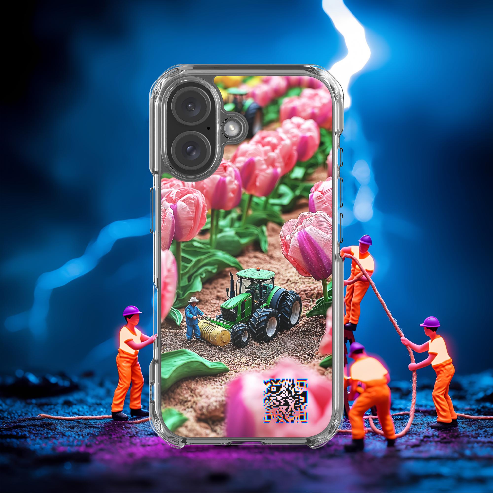 Tiny Workers™ – Spring Tulipans – Limited QR Music Case for iPhone® | FlexSafe™ – Phone Case | QR Music Drop by uBelong2.us | Variant: iPhone 16
