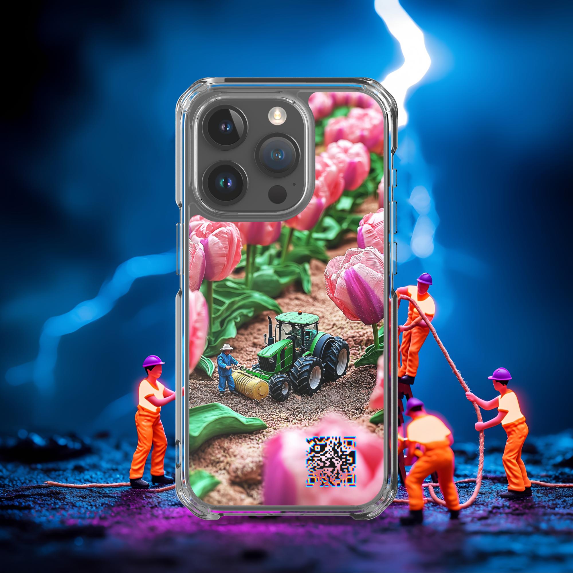 Tiny Workers™ – Spring Tulipans – Limited QR Music Case for iPhone® | FlexSafe™ – Phone Case | QR Music Drop by uBelong2.us | Variant: iPhone 15 Pro