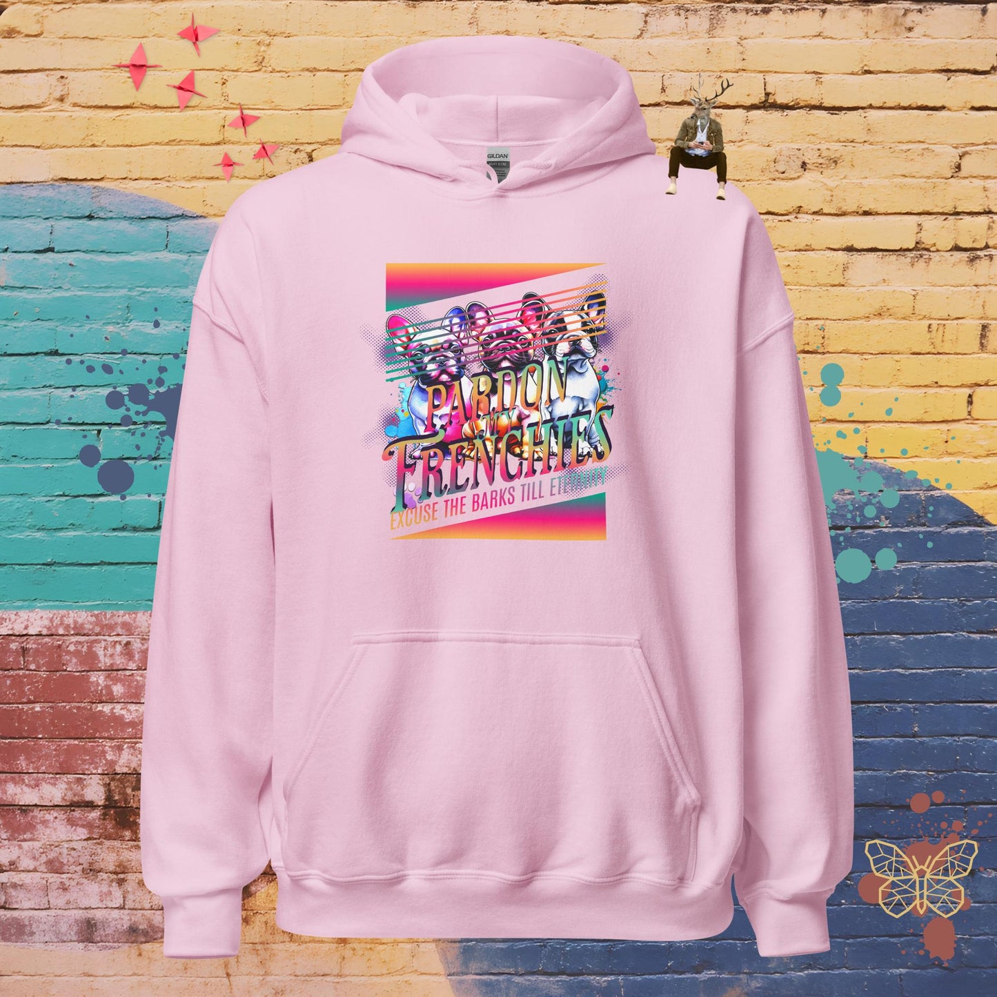 Pardon My Frenchies – Limited QR Music Hoodie – Unisex | Relaxed Fit | Supreme Comfort – Hoodie | QR Music Drop by uBelong2.us | Variant: Light Pink