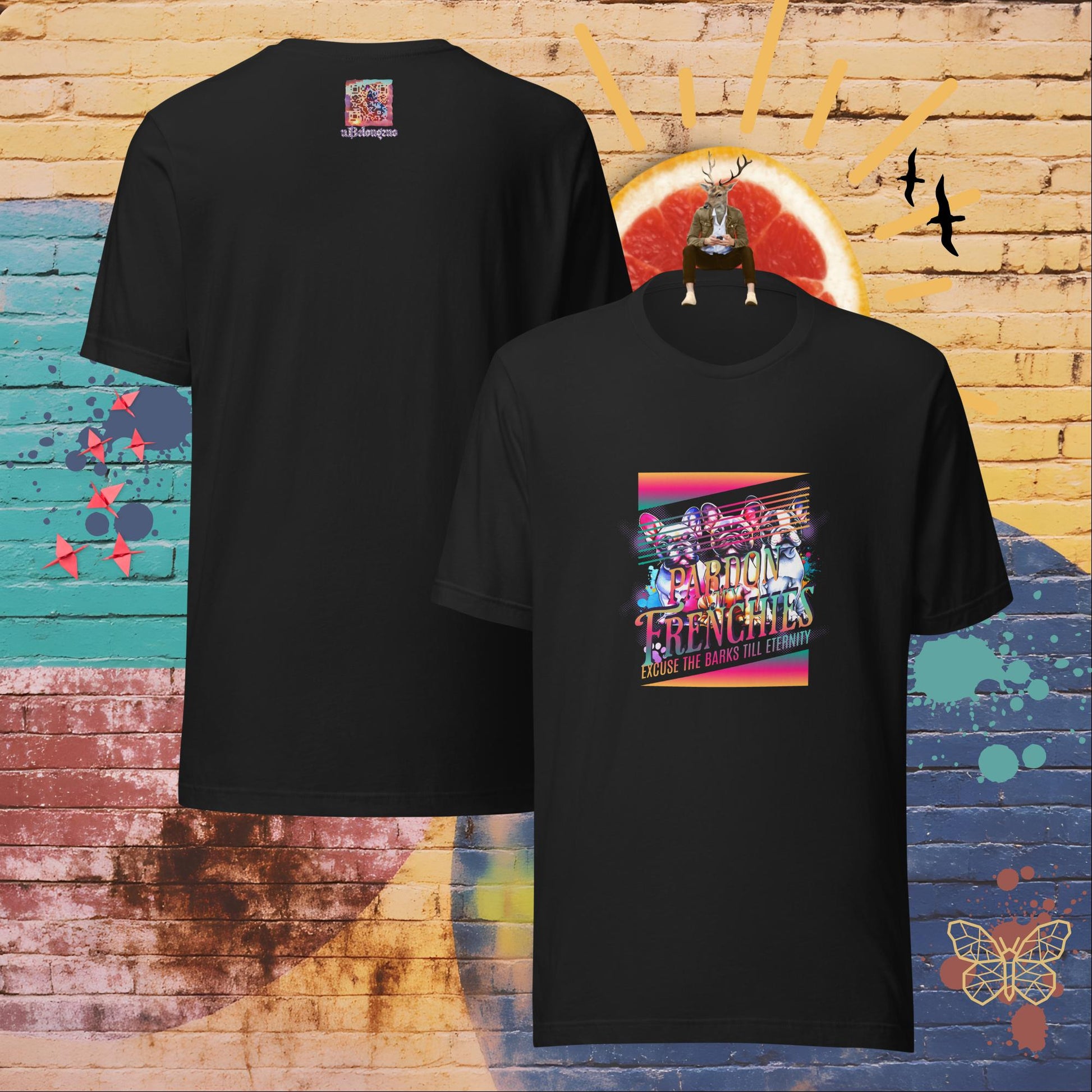 Pardon My Frenchies – Limited QR Music T-Shirt – Unisex | Relaxed Fit | Supreme Comfort – T-Shirt | QR Music Drop by uBelong2.us | Variant: Vintage Black